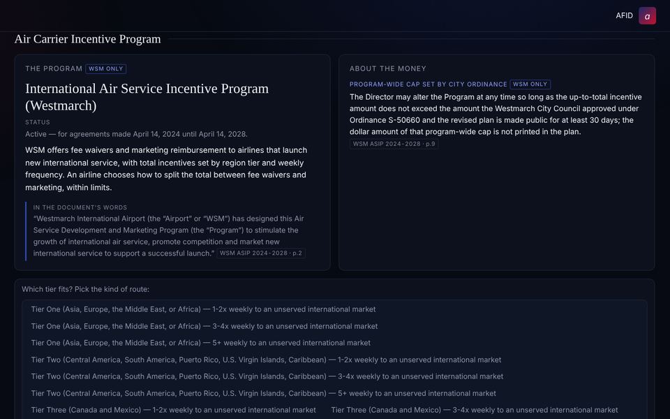 Airline incentive program