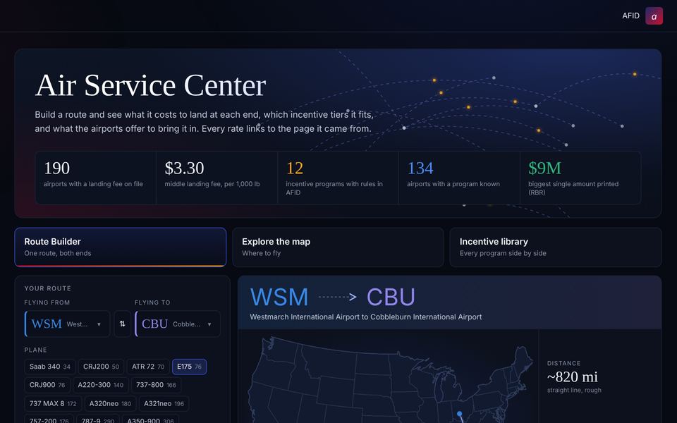 Air Service Center: Route Builder