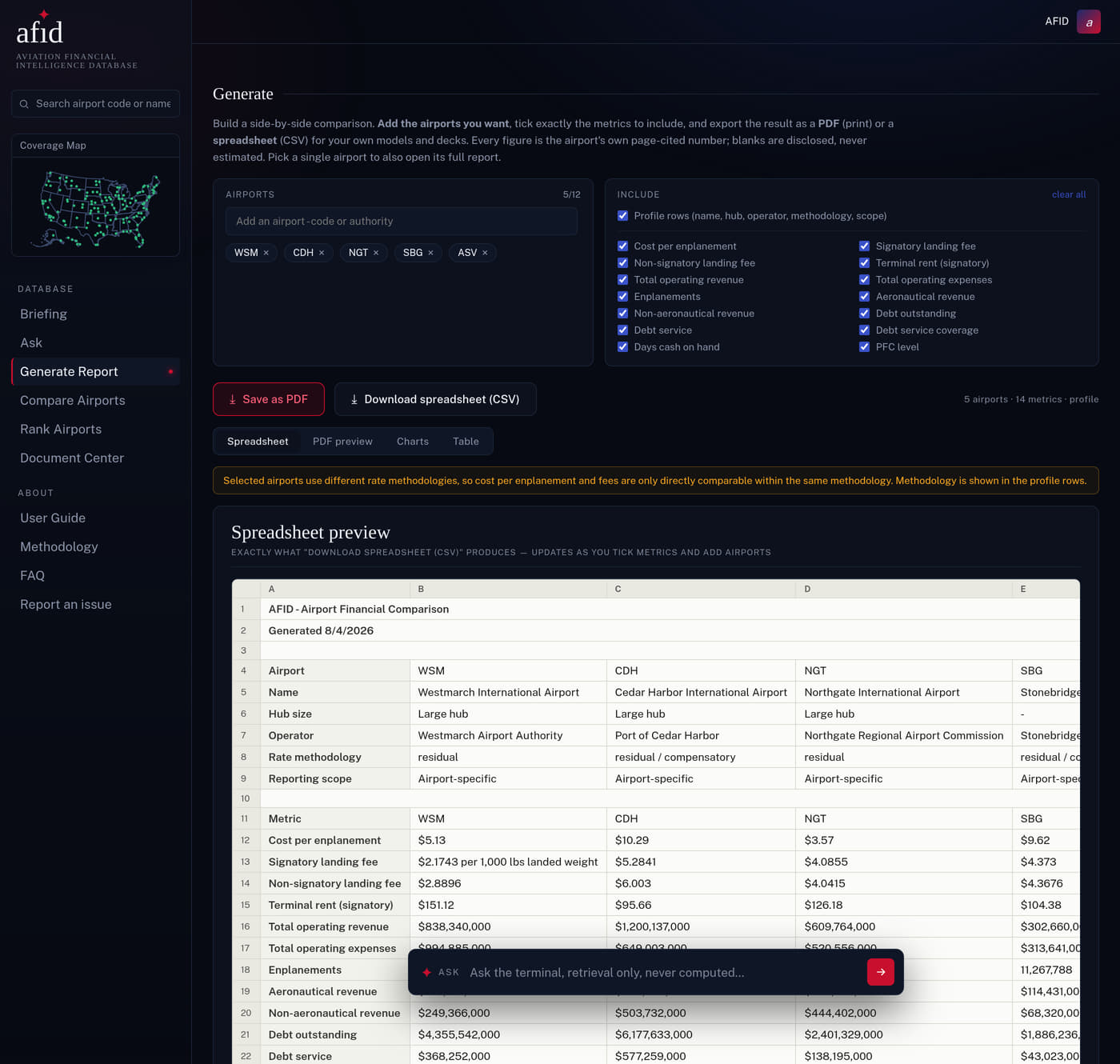 Building a report with a live spreadsheet preview