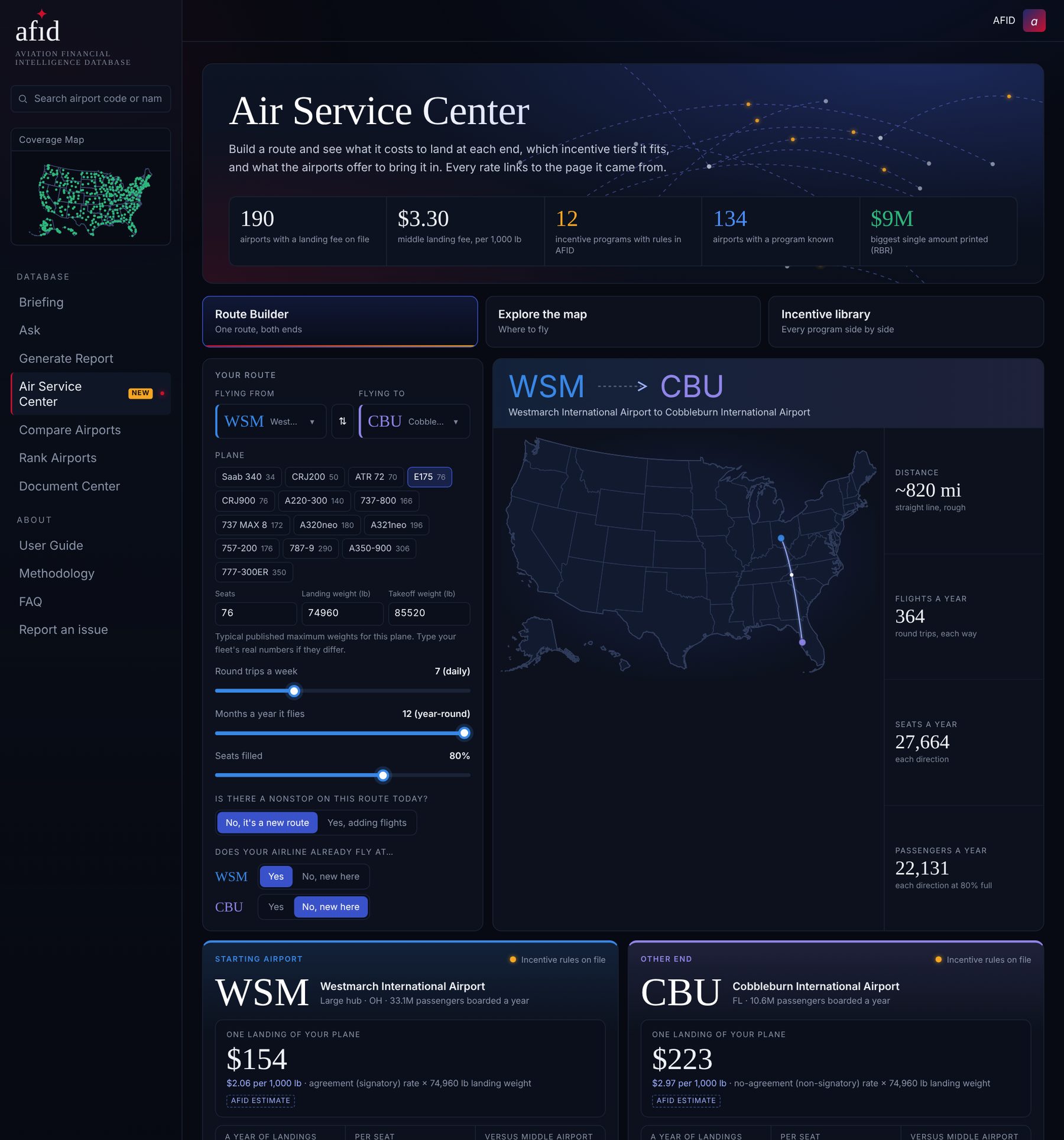 The Air Service Center route builder
